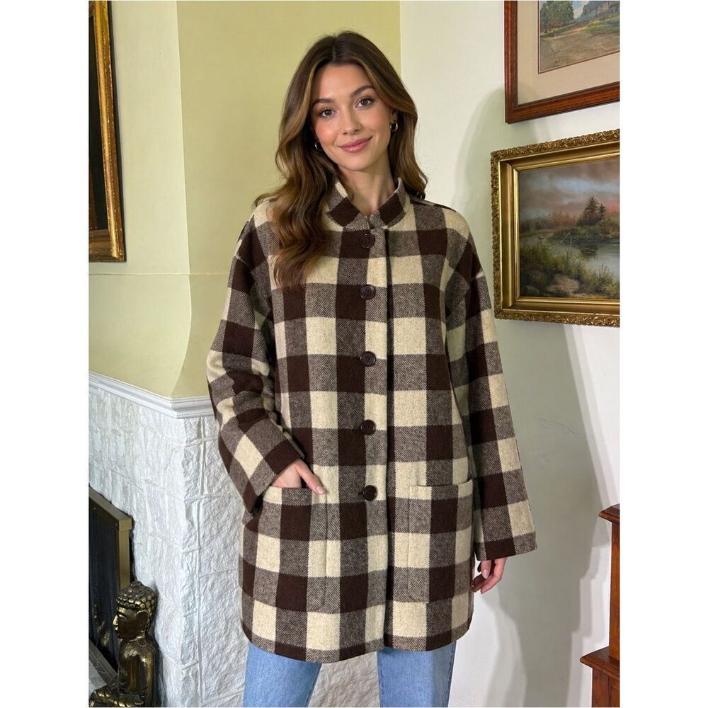 Vintage Victor Victoria 100% Virgin Wool Buffalo Plaid Coat Made in Italy